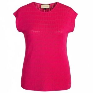 Authentic Gucci Pink Lace Knit Sleeveless Top Blouse M Holiday Gift Party Ready